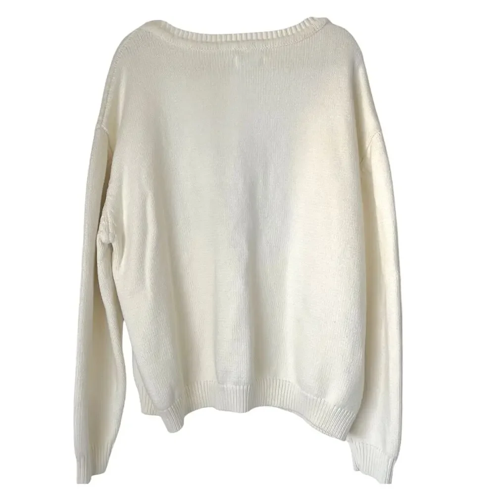 MNML Men's Large Varsity Knit Sweater Off-White w/ Bold Black 